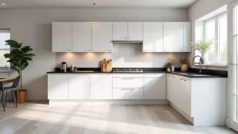 Biała kuchnia z czarnym blatem jaka podłoga