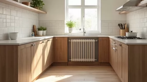 Zabudowa grzejnika w kuchni pod oknem